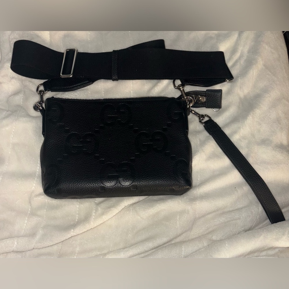 Gucci Black Jumbo GG small crossbody messenger Bag